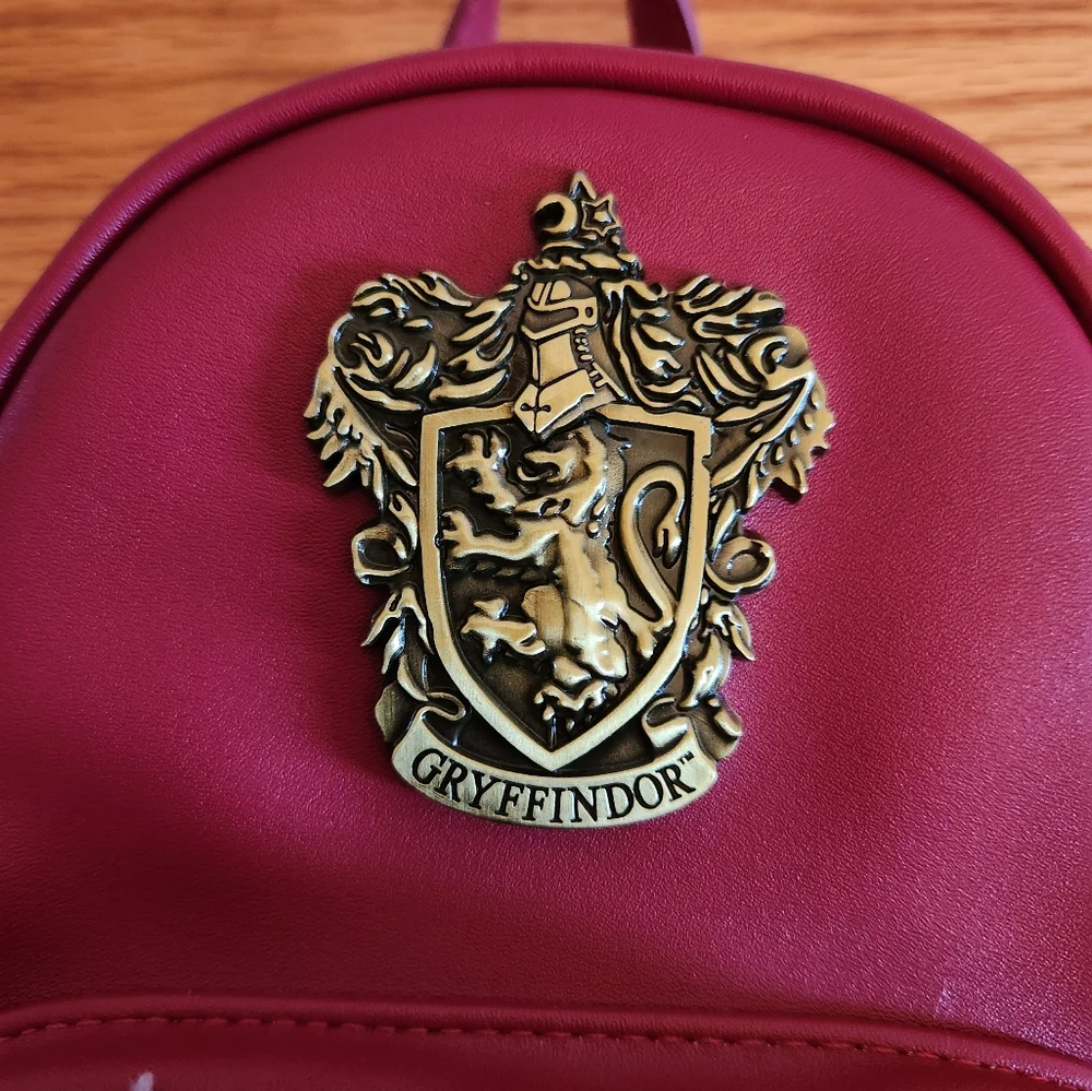 Harry Potter Red Faux Leather Backpack with Gold Griffindor Crest